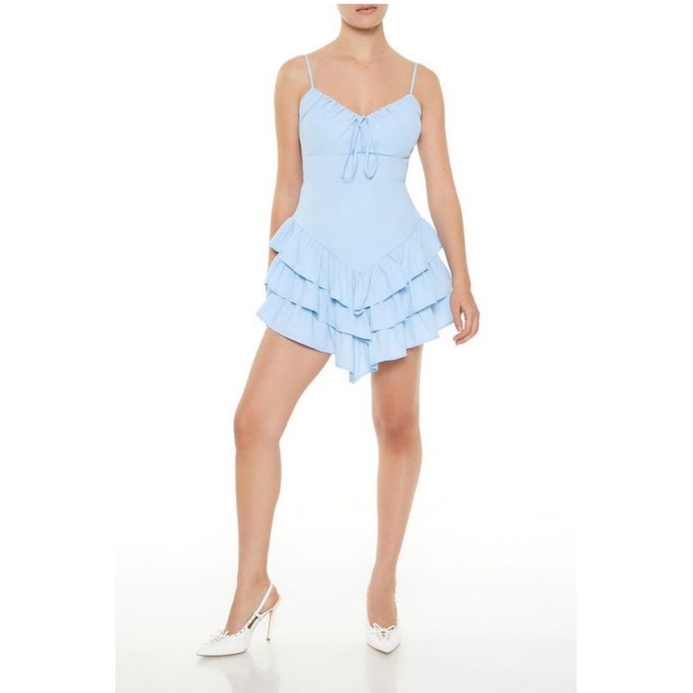 Light Blue Ruffled Open Back Dress